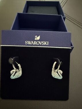 Swarovski Silver Crystal Swan Huggie Earrings
